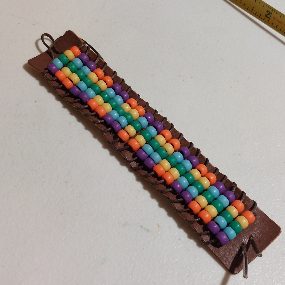 Multicolor Abacus Style Beaded Faux Leather Wrap Bracelet